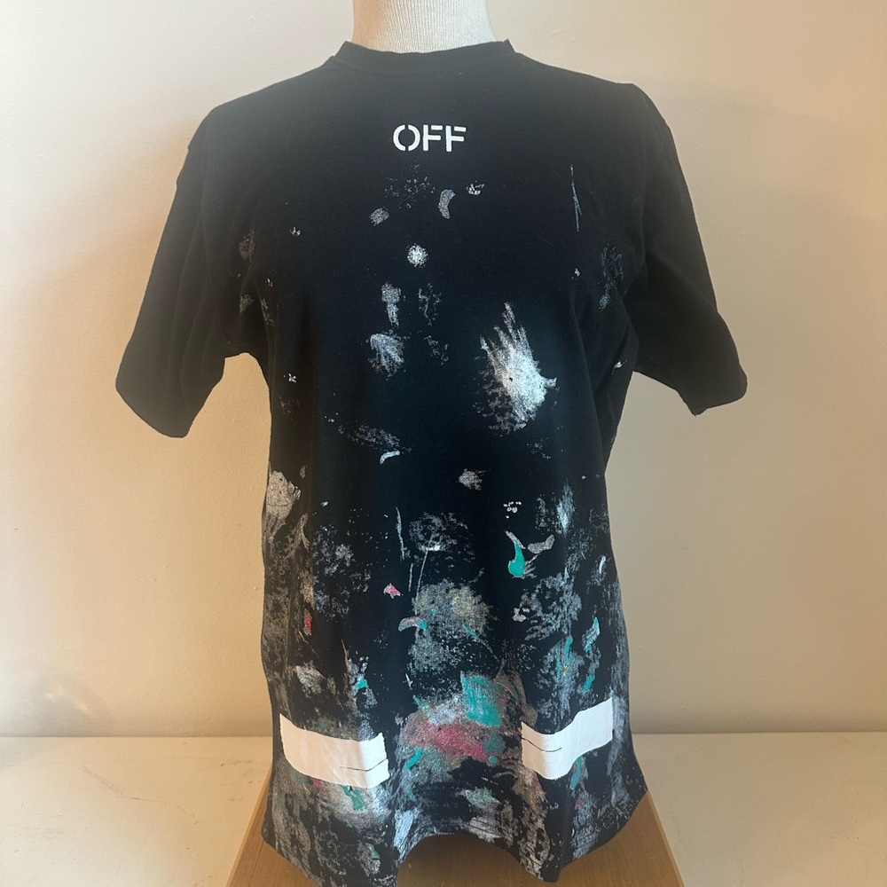 Off White Paint Splatter Graphic T-Shirt